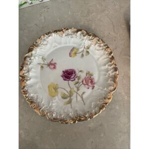 Vintage Dresden Germany Rose Gold Trim Dessert Plate Sku2
